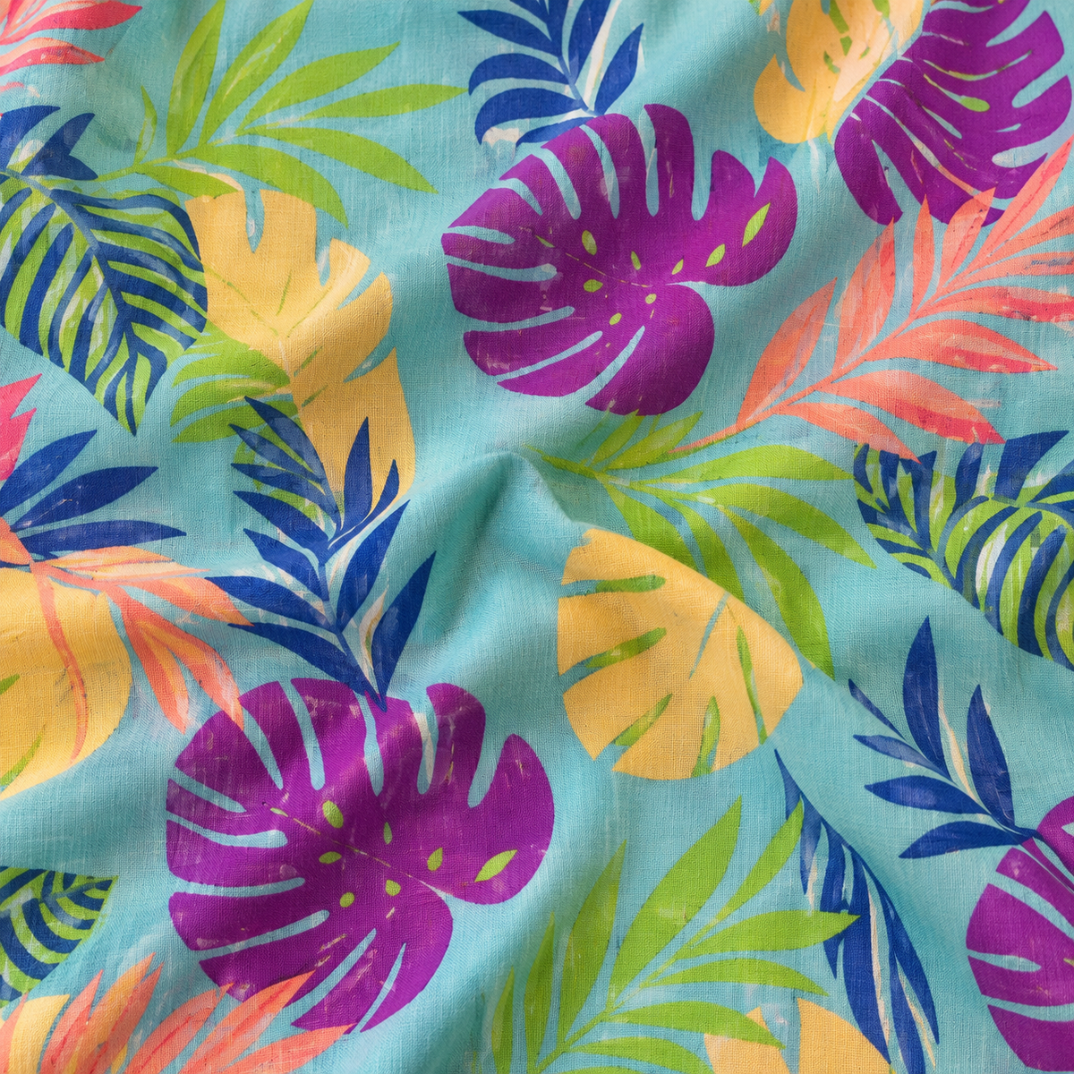 Girls Aqua Tropical Leaf Tiered Shirt Dress