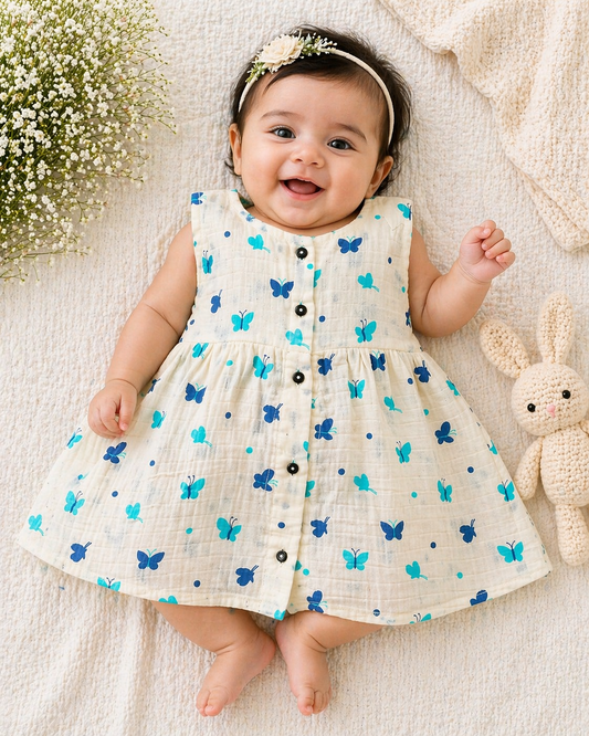 Butterfly Print Pure Muslin Frock