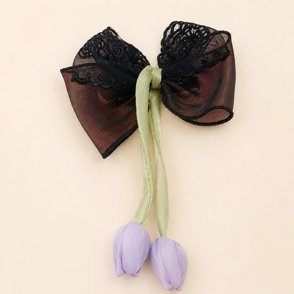 Large Lace Organza Tulip Bow Barrette