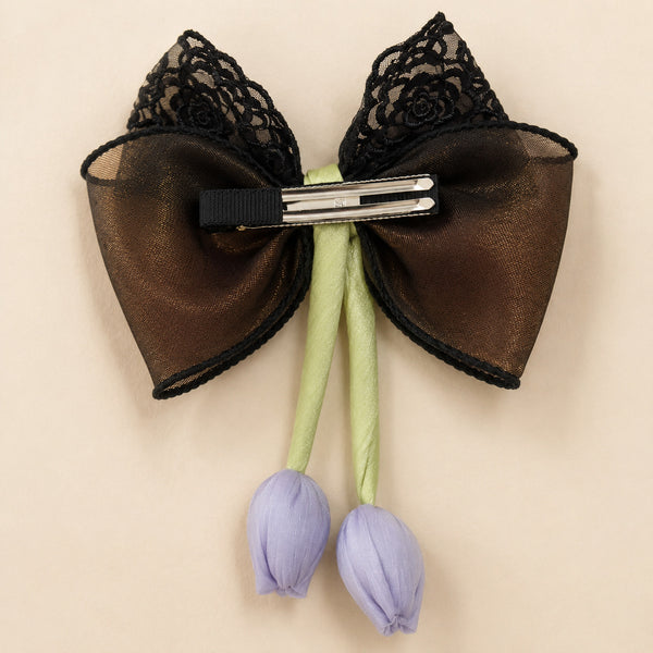 Large Lace Organza Tulip Bow Barrette