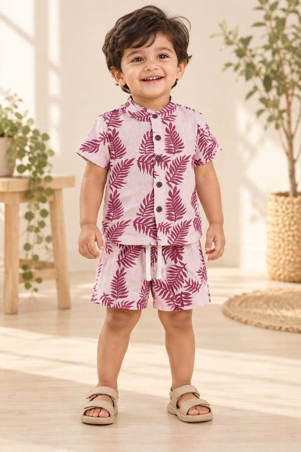 Boys’ Muslin Printed Shirt & Shorts Co-ord Set