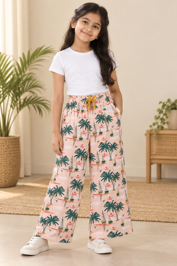 Girls Printed Wide-Leg Comfort Pants