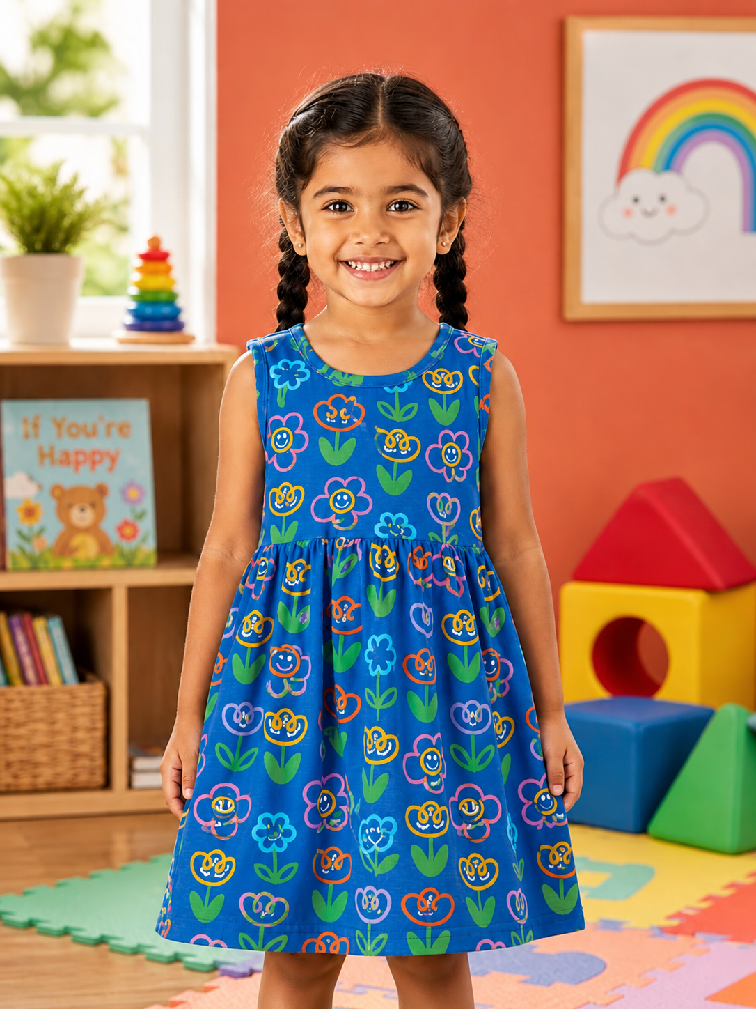 Girls Sleeveless Cotton Frocks