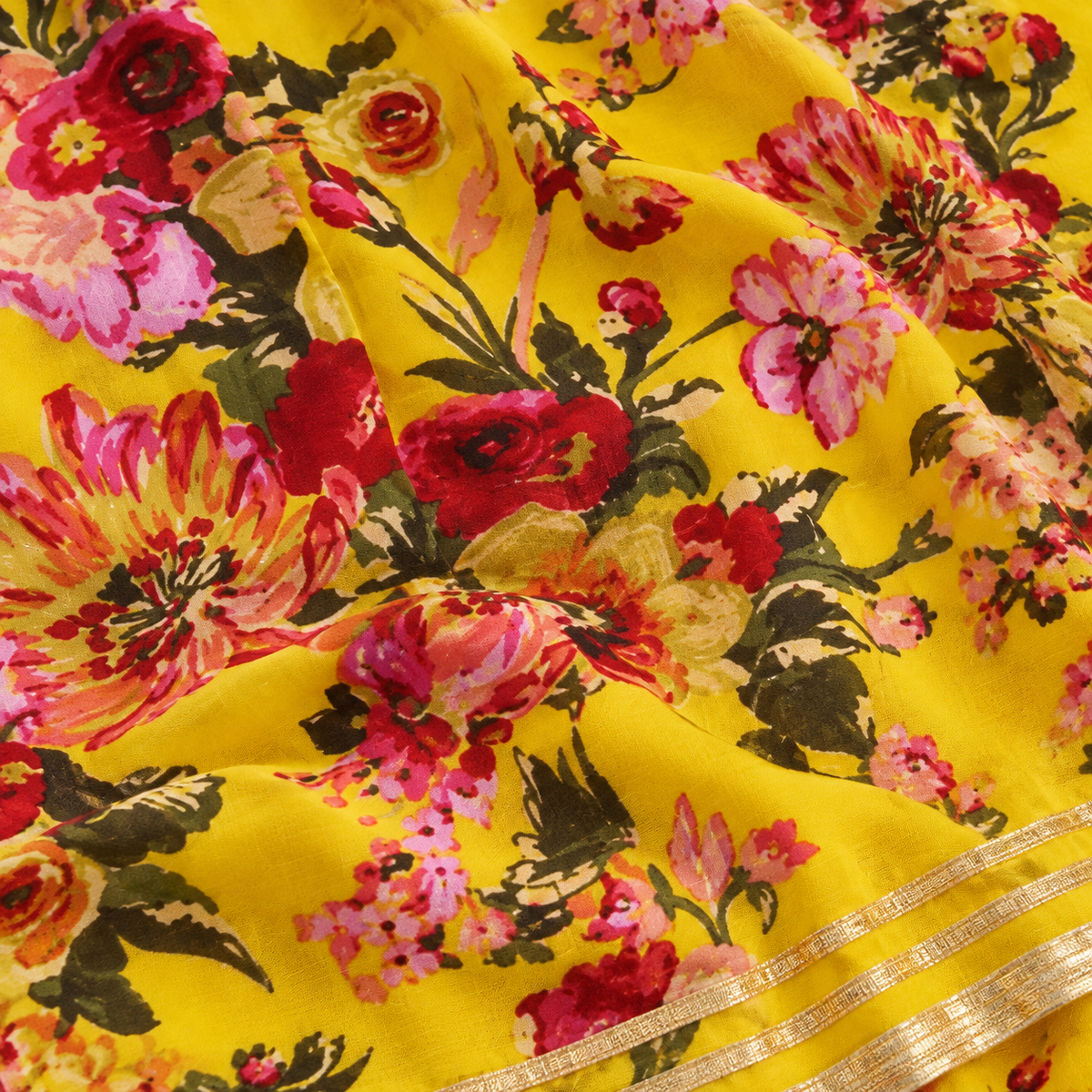 Girls Sunshine Yellow Floral Anarkali Three-Piece Set