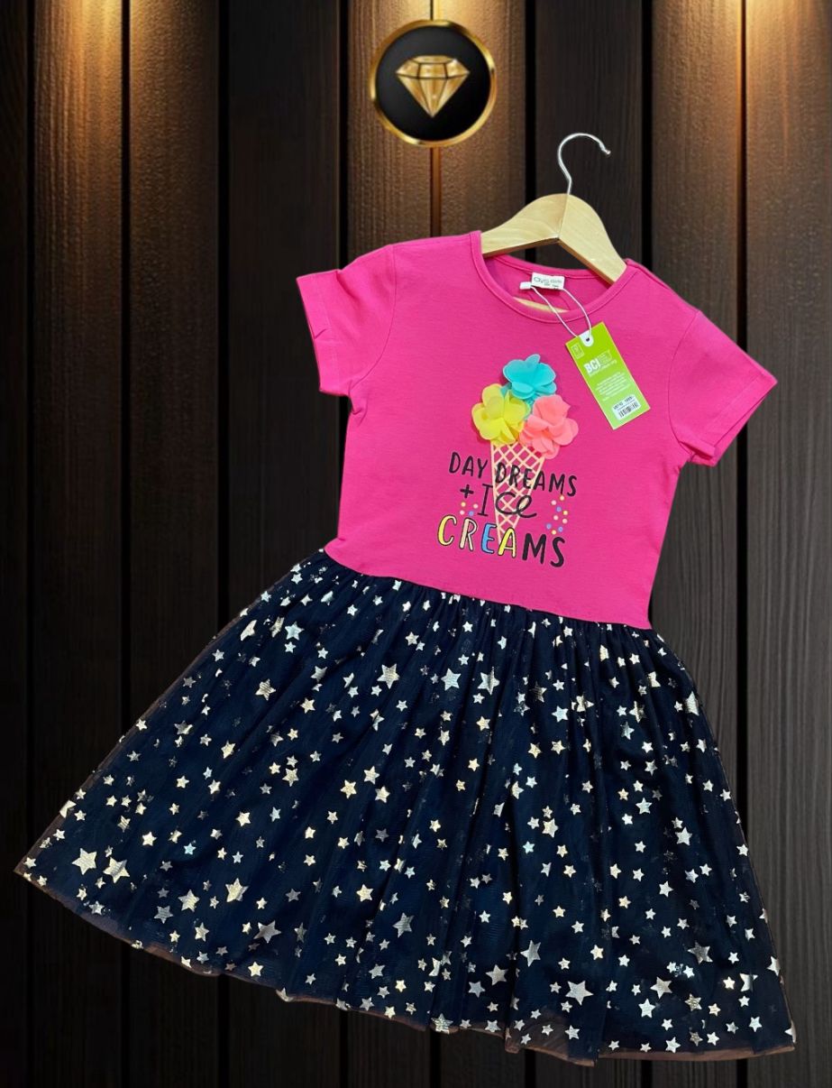 Girls Cotton Yoke Netted Frocks